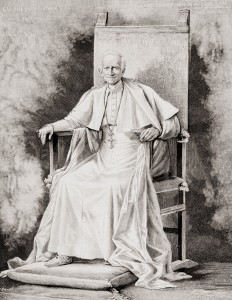 Pope Leo XIII, 1810 - 1903, born Vincenzo Gioacchino Raffaele Luigi Pecci, after the painting by Theobold Chartran exhibited in the Champs-Elysees Salon of 1892. From La Ilustracion Española y Americana, published 1892.